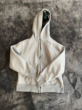 Polo by Ralph Lauren Gray Zip Front Hoodie with Green Plaid Lining